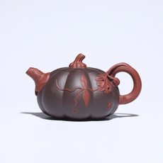 宜興紫砂壺 双色南瓜壺, 1個, 红褐色