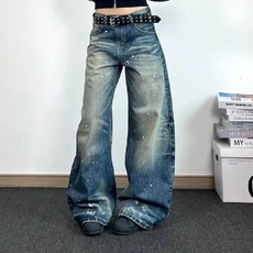 투니스 여성 빈티지 루즈핏 와이드 데님 긴바지