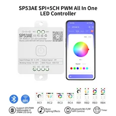 와이파이 SPI 픽셀 LED 컨트롤러 SP63AE BT/RF 리모컨 WS2811 1906 RGBCCT 라이트 스트립 DC5V-24V, 01 SP53AE, 1개
