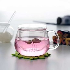 내열유리 티머그 300ml 차망 애프터눈티 핸들머그 차우림컵 유리컵 뚜껑