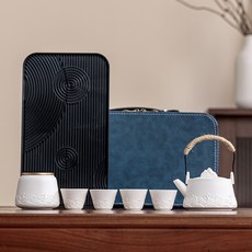 海浪功夫茶具禮盒套裝 輕奢高檔泡茶茶壺蓋碗整套 商務禮品茶盤, 海浪提樑壺茶具套（小號茶盤）-雅白, 1個