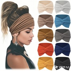 彈力運動髮帶 健身瑜伽吸汗頭帶 時尚寬邊束髮帶髮飾, 6, 1個