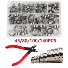 140/100/80/45pcs 스테인레스 스틸 단일 귀 클램프 키트 압착 핀치 링 고정 파이프 또는 1 플라이어