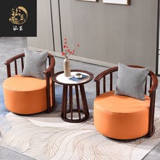 新中式實木圈椅三件套椅子輕奢現代太師休閒椅圍椅茶水幾組閤三件套椅子 組閤桌椅 實木桌椅組閤 休閒桌椅 YEFS, 綠色,小佛爺椅