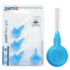 Paro FlexiGrip 1082 치간 브러시 치간 공간용 미세 칫솔모 치아 청소 도구 라이트 블루 3.8mm 4개 팩, X-파인, 라이트 블루 - 3.8mm