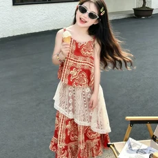 女童波西米亞風吊帶連衣裙
