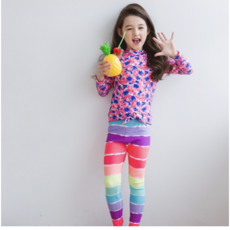 女童長袖彩虹色長褲皮帶護套