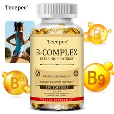 비타민B 복합보충제 - B1 B2 B3 B5 B6 B7 B9 B12 함유 - 엽산 및 비오틴 함유 Non-GMO 소프트캡슐, 1개, 60회분