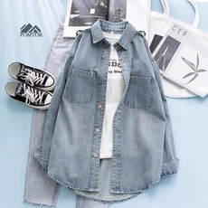 POMTOR 여성 베이직 데님 셔츠 데일리 긴팔 루즈핏 청남방