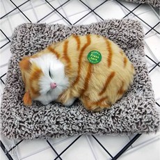 臺灣出貨 超低價竹炭貓 療癒小物 空氣淨化 去除異味 竹炭包 仿真貓 汽車擺件 交換禮物 車用擺件, 1個, 黃色條紋睡貓