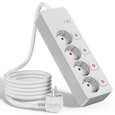 sinwark 멀티탭 콘센트 고용량 4구 개별스위치 과부하 차단 16A 250V 4000W, 1개, 흰색, 2m