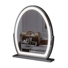 LADUTA 拉布塔 橢圓LED化妝鏡 臺式帶燈梳妝鏡 補光ins風桌面簡約家用 異型美妝鏡, 橢圓鏡子化妝鏡,[30*40]旋轉款充電 黑色