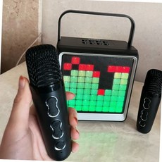 wave 블루투스 노래방 듀얼 마이크 파티 미러볼 앰프 블루투스마이크, 블랙
