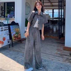 여름 여성투피스 / 여성세트 / 셔츠 + 긴바지 / 와이드팬츠 / 반팔 자켓 / 여름바지 DEBG4223 46