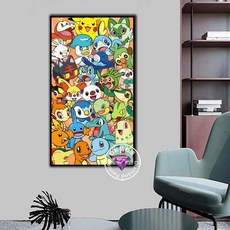 포켓몬 보석십자수 공예 비즈 캐릭터 선물 집콕 제작 DIY 수공예 캔버스 보코몬 대결전, 1개, 50x80cm