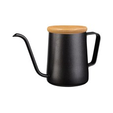 YOLO 掛耳咖啡手沖壺，尖嘴細口不鏽鋼長嘴滴漏式咖啡壺，家用手沖咖啡神器, 350ml 標柄 黑色+木蓋, 1個