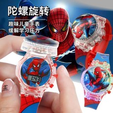 蜘蛛俠兒童玩具手錶男孩卡通發光旋轉音樂防水小孩網紅看時間益智