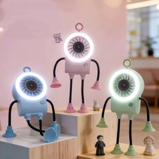 기술적인 디자인의 로봇 조명 미니 선풍기 접이식 흡착판 포함 디지털 디스플레이 귀엽고 재미있는 디자인, 블루, YW2553