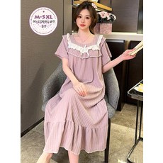 여성 순면 반팔 여름 잠옷 원피스 빅사이즈 시원한 편안한 홈웨어 실내복 가슴 패드 포함