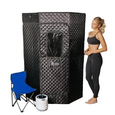 THERMA SAUNAS 가정용 휴대용 스팀 사우나 박스 5겹 방수 사우나 4L 스팀기 리모컨 및 접이식 의자 실내 실외 휴식 해독 91.4 x 180.3cm(36 36, 기본 옵션