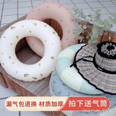 ins加厚成人兒童丹麥複古條紋遊泳圈橄欖充氣腋下圈櫻桃浮圈 ZC4S, 復古條紋藍色,60#（20-50斤）, 1個