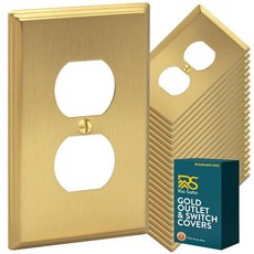 Rio Salto BRASS 모던 메탈 골드 조명 스위치 벽 플레이트 또는 콘센트 커버 싱글 월플레이트 로커 1 갱 장식 브러시드 황동 11.4cm x 7cm(4.5 2.75인, 듀플렉스 1갱 (20팩)_152644
