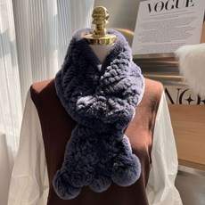 小沐韓國真獺兔毛皮草編織圍巾雙面加厚保暖皮草圍脖可愛球球毛領子女