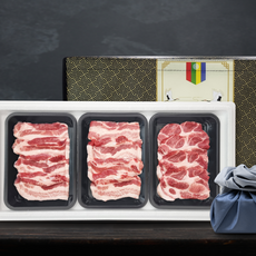 [빠른출고] 한돈 국내산 돼지고기 삼겹살 목살 3구 선물세트 냉장 더예쁜한우, 1개