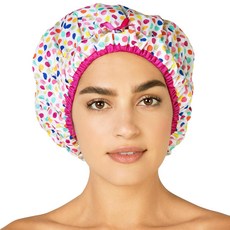 재사용 가능한 목욕 및 샤워 캡 안감 대형 방수 PEVA 신축성 밴드 스트레치 밑단 헤어 모자로 모든 모발 길이에 맞게 설계됨 - 패셔니스타 데코 닷, Deco Dots