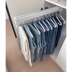 슬라이딩 옷장 레일 행거 인출식 바지걸이 옷걸이 다용도 수납, 1개, C형(경량형)스테인리스-55블랙