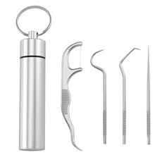 朵蕾蜜優選 304不鏽鋼牙籤組 附扣環 60387, 1個, 4件套