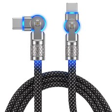 60W 180도 회전 라이트 C to C 고속 충전 패브릭 케이블, 1개, 블랙, 1m