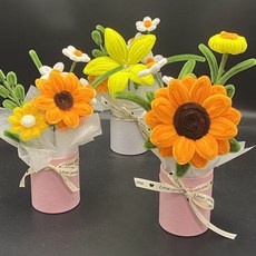 教師節成品花束向日葵百合泡芙花抱抱桶畢業花束扭扭棒成品仿真花, 向日葵泡芙花束 1個