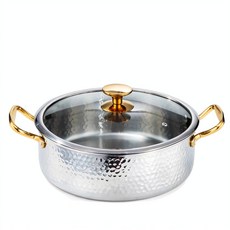 JWJJ 三層鋼304不銹鋼火鍋湯鍋 24cm, 銀色清湯鍋三角耳, 1個