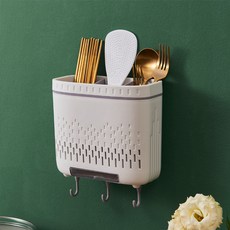 筷籠廚房免打孔壁掛式筷筒家用瀝水筷子籠大容量刀叉勺餐具收納架筷子收納筷子瀝水架筷子架餐具架餐具收納廚房收納居家收納, 1個, 月光白