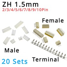 크림프 암 커넥터 소켓 JST ZH 1 5mm 2 핀 3 핀 4 핀 5 핀 6 핀 7 핀 8 핀 9 핀 10 핀 20 세트, 20sets 7Pin