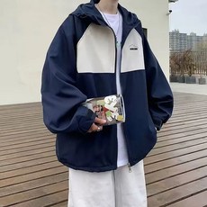 2023新款情侶裝春季拼接連帽工裝外套男女春秋寬鬆韓版衝鋒衣夾克