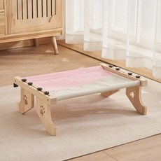 고양이 침대 난간 해먹 거치대 받침대 원목 보조 베드, 1개, 그레이 핑크 B