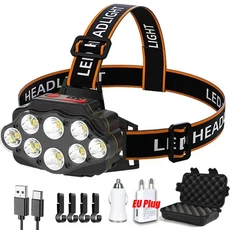 2000 루멘 초강력 헤드램프 8LED 충전식 손전등 방수 크리스마스 토치 낚시 달리기 동굴 탐험 비상용, 01 with 4Acc