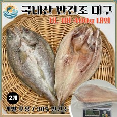 [출시 기념 특가] 국내산 특A급 반건조 대구 저염 30% 반건조 생선 / 개별포장 / 제수용 찜 구이, 2개, 대(1미 400g 내외)