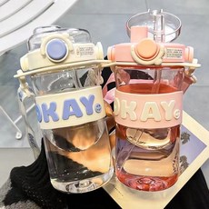 新款2025高顏值塑料杯子女夏季吸管便攜斜挎揹帶學生兒童運動水杯, 1個, 母嬰級材質-綠色雙飲杯750ml,杯子+杯刷+吸管刷