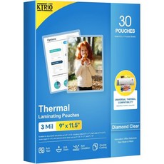KTRIO 30장 라미네이팅 시트 8.5 x 11인치 크기 3밀 열전사 라미네이팅 파우치 9 x 11.5인치 라미네이트 시트 라미네이터용 투명 라미네이션 시트 레터 사, 30