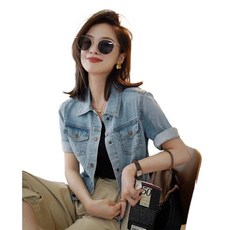 티류으스 ​​여성 데님 반팔 재킷 - 얇은 스판 소재의 숏 기장 캐주얼 자켓​​ Z082703