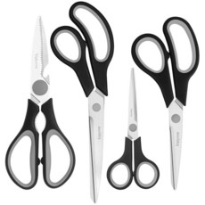 Vutyvve 주방 가위 스테인리스 스틸 블레이드 부드러운 손잡이 다기능 주방 가위 세트 블랙/그레이 4피스 세트 143468, Vutyvve 주방 가위, 스테인리스 스틸 블레이드 부, Black and Grey