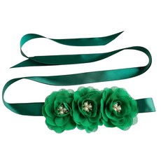 Oyabridal Hunter 그린 시폰 플라워 걸 새시 벨트 진주 신부 들러리 드레스 헌터 그린 단일 사이즈 129347