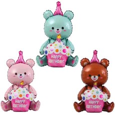 스탠딩에어벌룬 생일곰 57cm 3종 세트, 브라운, 민트, 핑크, 1세트