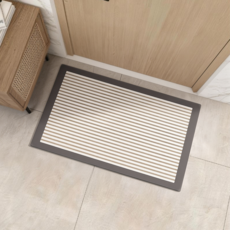 SoftDiary 욕실 규조토 발매트 테두리 스트라이프 화장실 앞 발매트 대형, 초콜릿브라운, 1개