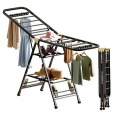 접이식 3단 빨래건조대 실내외 겸용 튼튼한 이동식 건조대, 블랙