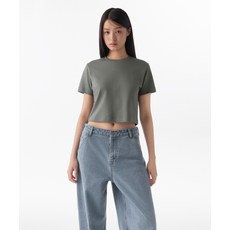 MUSINSA STANDARD WOMAN 우먼즈 크루 넥 크롭 반팔 티셔츠 [카키 그레이] 200985