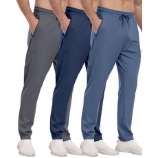 PARISDIARY 지퍼 포켓이 있는 남성용 운동용 스웨트팬츠 3팩 운동 체육관 조거 팬츠 남성용 러닝 조깅 팬츠 3팩 - 블랙/다크 그레이/카키 XL, 3팩 - 블랙/다크 그레이/세이지 그린